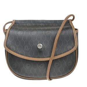 CHRISTIAN DIOR Logo Honeycomb Mini Shoulder Bag PVC Leather Brown GHW
